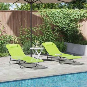 BEWI&reg;Chaise longue pliante - 2 pcs - Bain de SoleilTransat Jardin double - Vert 182x55x855 cm Textil&egrave;ne &FR714132