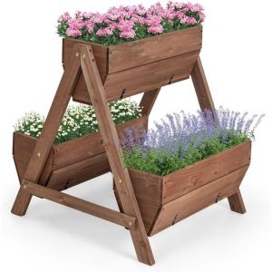 RELAX4LIFE Jardini&egrave;re Sur&eacute;lev&eacute;e &agrave; &Eacute;chelle avec 3 Bac &agrave; Fleurs Carr&eacute; Potager en A Trous de Drainage pour Jardin/Terrasse/Balcon