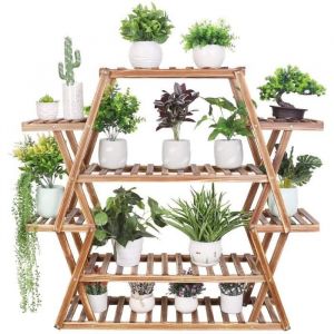 Étagère Fleur en Bois Massif Porte Plante Echelle Orchidée Rose pour Maison Salon Balcon Terrasse Jardin Bureau -