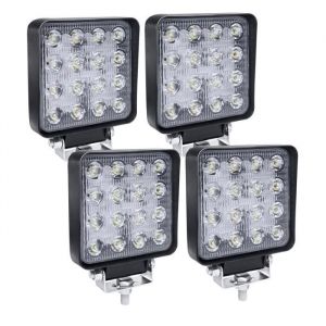 Aufun 4 X 48W Phare de Travail à led Projecteur Carré 12V 24V Phares Longue Portee led IP67 Spot Flood Lumière