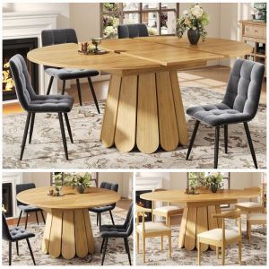 Table Ronde Extensible Bois 4 &agrave; 6 Personnes - 118-158x76 cm Table Ovale Salle &agrave; Manger Industrielle Design Pieds Solides Naturel