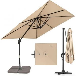 Parasol de Jardin Ext&eacute;rieur - RELAX4LIFE - Base en Croix - 8 Baleines - 5 Angles R&eacute;glables - Parasol D&eacute;port&eacute; 24X24M - Beige