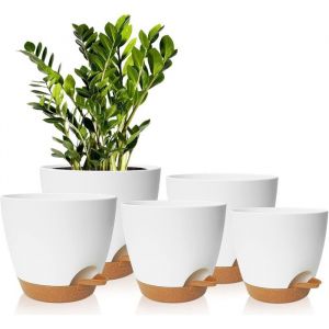 5 Pcs Pots de Fleurs en Plastique17.8/16.5/15.2/13.9/12.7cm Pots &agrave; Fleurs/Plantes en PlastiqueAuto-Arrosant avec Soucoupe de