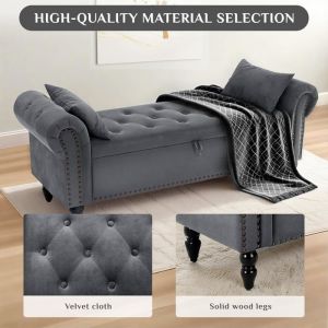 Banc de Rangement 133cmCanap&eacute; Pouf avec coffre de rangement accoudoirsSi&egrave;ge Rembourr&eacute;pour CouloirChambre &agrave; CoucherGris