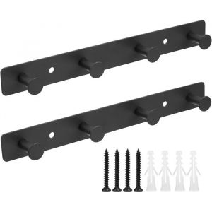 TRAHOO-Crochets Muraux pour Manteaux Lot de 2 Pat&egrave;re &agrave; 4 Crochets Crochets Muraux Porte-Manteaux Muraux Pat&egrave;re Noire Po[J68]