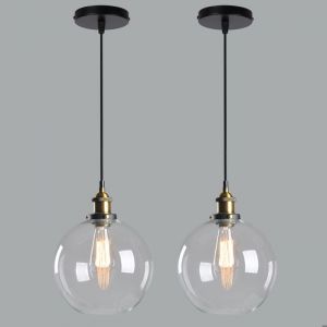 SNOGOLD 2X Suspension Industriel Lustre Vintage E27 Luminaire Abat-jour en Verre Transparent Rétro Éclairage pour Restaurant -C