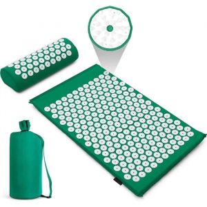 Kit dAcupression Coussin de Massage Tapis dAcupuncture avec Oreiller et Sac pour Soulage douleurs Dos et Cou - Relaxation Musculai