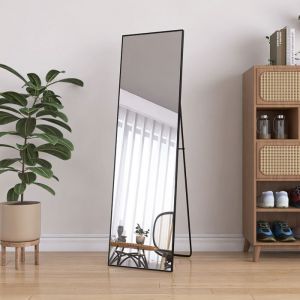 Miroir Pleine Longueur 140x40cm Miroir sur Pied HD Grand Miroir Mural avec Crochets Dressing Miroir Alliage dAluminium Cadre