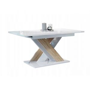 TABLE A MANGER EXTENSIBLE BRUCE - BOIS CHENE et BLANC LAQUE 140-180