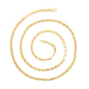 Cha&icirc;ne de Cou - Homme/Femme - Maille Marine - Plate - Cisel&eacute;e - 60 cm - 4 mm - Plaqu&eacute; Or Jaune 750/1000 - 3 Microns