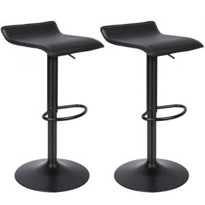 Viyiduo TABOURET DE BAR 2 tabourets de bar - Chaise Wave en cuir dur &agrave; plateau carr&eacute; - Noir - Repose-pieds antid&eacute;rapants