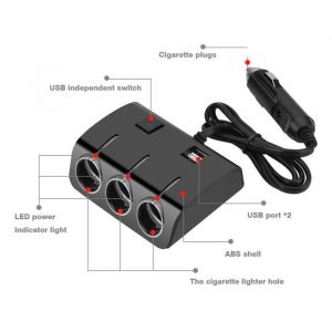 Chargeur Allume-Cigare de Voiture - GOTOTOP - Multiprise 3 Prises - 2 Ports USB - 120W - Pratique et Sûr