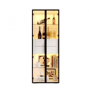Vitrine avec porte en verre trempé vitrine avec éclairage LED 2 étagères en verre meuble de salon meuble haut 60 × 40 × 160 cm