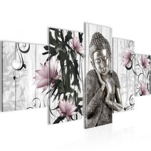 Runa art Tableau D&eacute;coration Murale Fleurs Bouddha 200x100 cm - 5 Panneaux Deco Toile Pr&ecirc;t &agrave; Accrocher 505951c