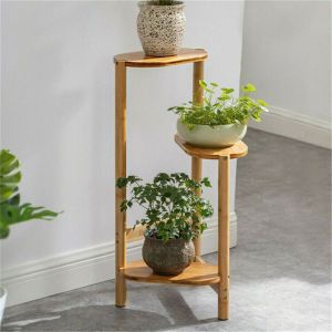 Porte Plante en Bambou - Etagère Plantes à 3 Niveaux - Escalier Plantes sur Pieds Intérieur 32 x 27.5 x 75 cm