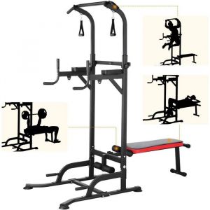 Dip Station Power Tower Tour de musculation multifonction avec banc de musculation pliable barre de traction