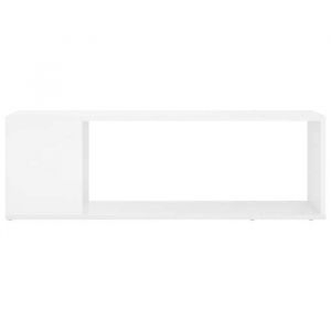 Meuble TV - Banc TV - Table TV - Blanc brillant - 100x24x32 cm - Bois dingénierie T98