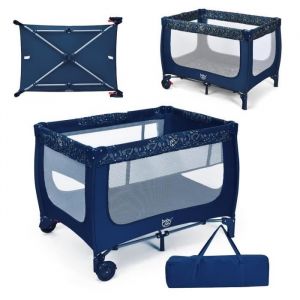 DREAMADE Lit B&eacute;b&eacute; Parapluie Pliable 2 Niveaux avec Matelas et Sac de Transport 2 Roues avec Freins pour B&eacute;b&eacute; 0-36Mois Bleu