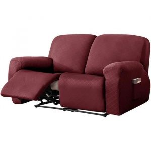 Housse Canapé Relax 2 Places Antidérapante avec PochesProtection Fauteuil pour ChatChien EnfantExtensible et LavableBordeaux