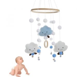 Mobile Musical Lit b&eacute;b&eacute; - Bebe Bois D&eacute;coration de Berceau - Gar&ccedil;on et Fille - Bleu
