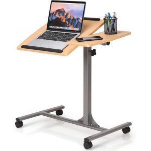 RELAX4LIFE Table de Lit pour Ordinateur Hauteur Réglable 64x45x64-95CM avec 4 roulettes Tablette Inclinable Naturel