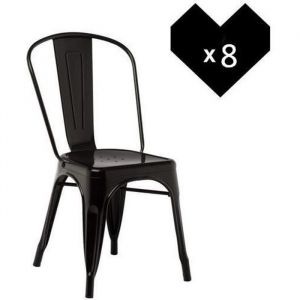 YGONGMYL Lot de 8 Chaises Salle &agrave; Manger Moderne - Chaise en M&eacute;tal Industriel Pour Bistrot Jardin Exterieur Interieur - Noir H 44cm