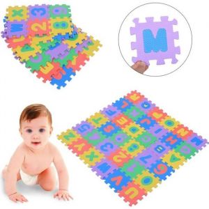 Tapis Puzzle Mousse EVA pour Enfant - CYA - 36 Carrés Colorés avec Lettres et Chiffres