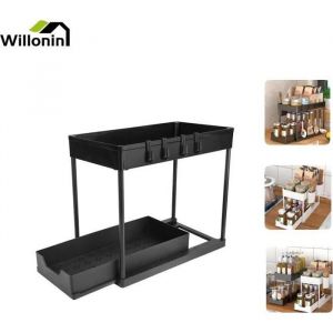 &Eacute;tag&egrave;re &agrave; &Eacute;pice avec 1 tiroir Willonin&reg; Panier de Rangement pour cuisine salle de bain Support sous &eacute;vier Noir 40 x 22 x 30.5 cm