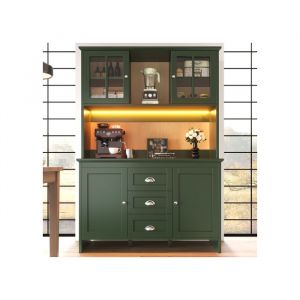 Buffet haut salle a manger -Meuble vaisselier cuisine avec &eacute;clairage LED -Armoire vitrine vert -Dimensions: 120 x 40 x 179 cm