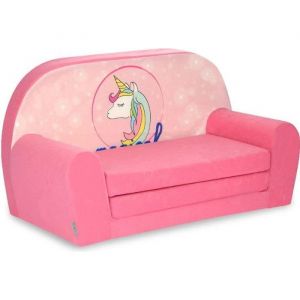 Canapé enfant - FORTISLINE - Licorne rose - Convertible lit - Microfibre facile à entretenir