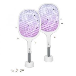 Raquette Anti Moustique Électrique Lot de 2pcs USB Rechargeable Tapette Anti-Moustique LED Lampe Pour Intérieur et Jardin