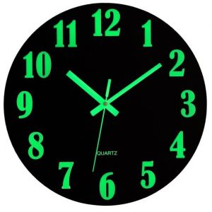VIVILINEN Horloge Murale Lumineuse Silencieuse 30cm MDF Pendule Murale Fluorescente Veilleuse Nuit Grande Horloge D&eacute;corative