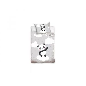 Parure lit Housse de couette réversible  PANDA  100% coton pour bébé 90 x 120 cm cloud