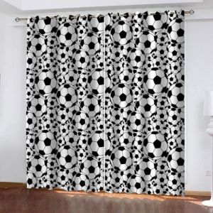 Rideaux Et Draperies Int&eacute;rieurs 3D Imprim&eacute; Football Noir Et Blanc Motif Rideau Occultant Thermique Isolant 135x240cm[7301]