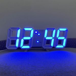 Horloge numérique 3D décoration murale horloge de bureau électronique horloge murale maison horloge LED Bleu