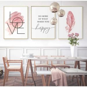 Posters Blush Rose Plume 30x40cm Toile Peinture Citation Amour Inspirante Affiche Impression Tableau Fille Chambre D&eacute;cor sans Cadre