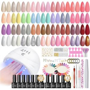 58Pcs Kit Vernis Semi Permanent Complet 40 Pcs Vernis Gel Uv Ongle Nude Rose Blanc Rouge Vert Gris Avec Lampe &Agrave; Ongles Set Et[V86]