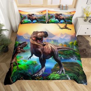 Housse de Couette Dinosaure 140x200 Enfant Parure de Lit Ado Garçon Ensemble de Literie Dino Jungle Housse de Couette Animaux