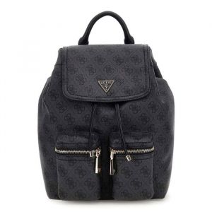 GUESS Sac à dos de loisirs gris foncé noir pour femme - Manhattan II Flap Backpack Coal Logo 324162