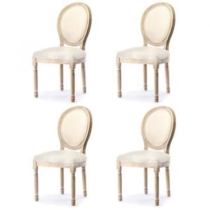 Chaises médaillon - HOMEMIYN - Lot de 4 - Rembourrées en Tissu - Dossier Rond - Pieds en Bois Massif