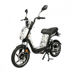 Trottinette électrique moteur 250W vitesse 25km/h autonomie jusqu’à 45km pédales éclairage led camouflage noir-blanc