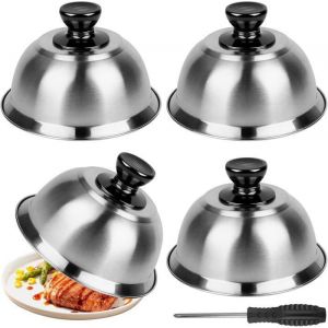 4X Cloche pour Hamburger INOX 16 * 9 cm Cloche Chauffante pour Fondre Le Fromage Cloche de Cuisson Burger avec 1 Mini-Tournevis