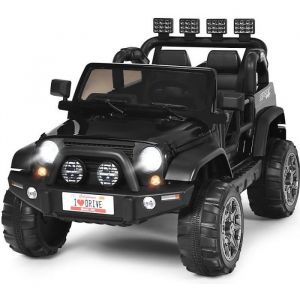 COSTWAY Voiture 4x4 Électrique 12V pour Enfants 3+ Ans 2 Places Télécommande 2.4G Lumières LED et MusiqueNoir