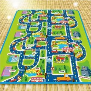 JEOBEST Tapis d&eacute;veil pour enfants plan de ville compos&eacute; de voitures de maisons de chiffres danglais et dautres motifs