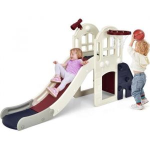 COSTWAY Toboggan pour Enfant 6 en 1 - Glisse de 140 CM 3-8 Ans Toboggan Intérieure & Extérieure-Rouge Vineux-190 x 83 x 98 cm