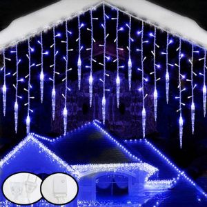 Guirlande lumineuse Stalactite3.5m 16gouttes 96LED Éclairage de Noël Étanche Rideau Lumineuse 8 Mode Lumières de chaîneBleu