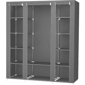 HOMBUY&reg; PENDERIE SOUPLE - Armoire en tissu non tiss&eacute; - 3 portes - Gris - 172 x 134 x 43 cm