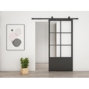 Schulte porte coulissante en verre 102x220cm porte coulissante intérieure verrière Loftstyle noir RAL 9005 - double softclose