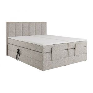 Ensemble complet boxspring t&ecirc;te de lit + sommiers relaxation &eacute;lectrique + matelas + surmatelas - 2 x 90 x 200 cm - Tissu - Beige - K