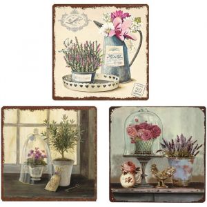 LOT DE 3 - Plaque Metal Vintage Cuisine -Fleurs- M&eacute;tal D&eacute;coration Murale Art Pour Maison Jardin Salon-R&eacute;tro Poster Cadeau30X30cm
